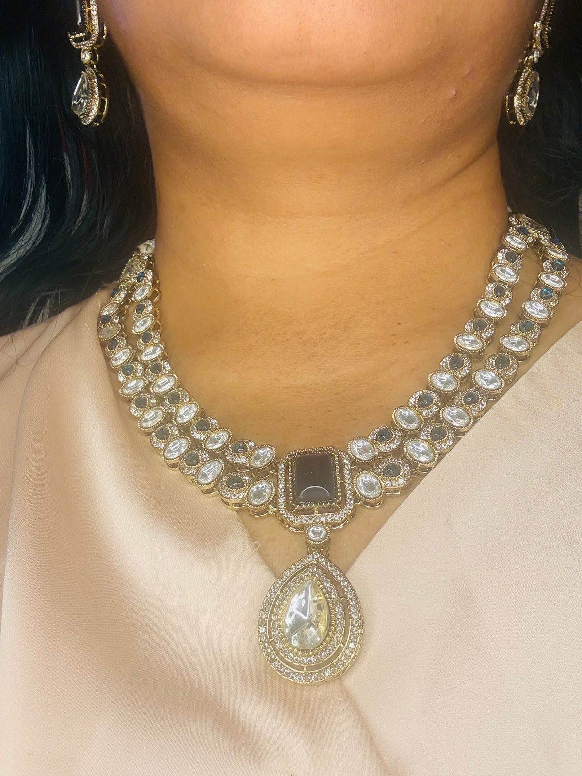2 layer kundan and blue stone with tikka