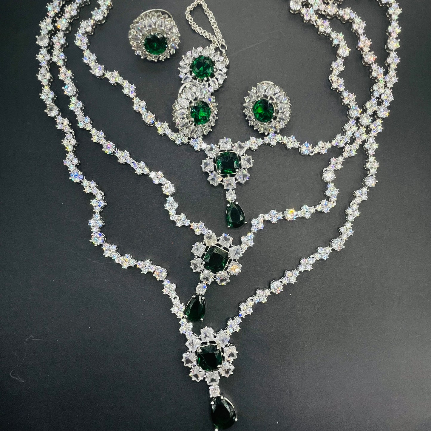 3 layer AD long necklace with ring and mangtika