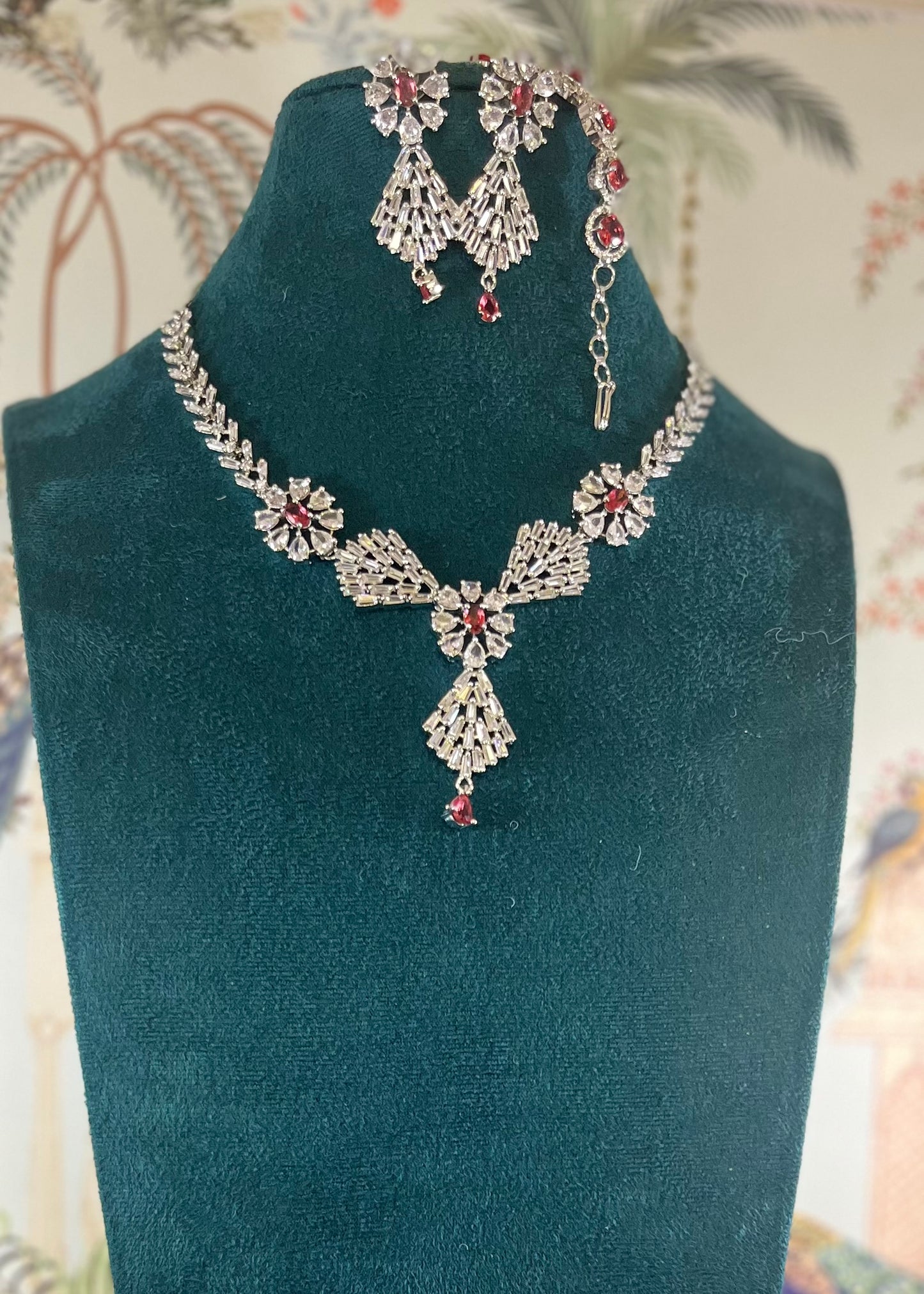 Ruby zirconia necklace set