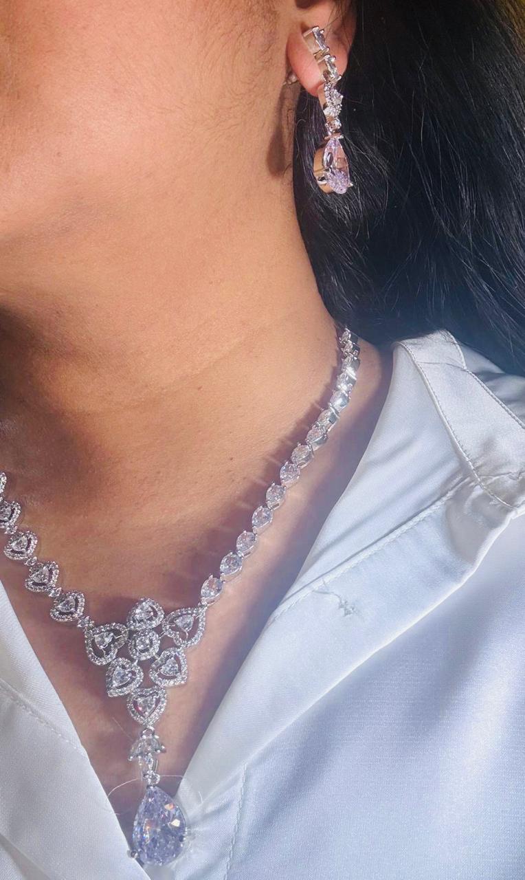 Aadya White Gemstone AD necklace set