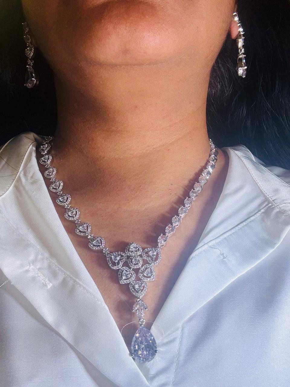Aadya White Gemstone AD necklace set