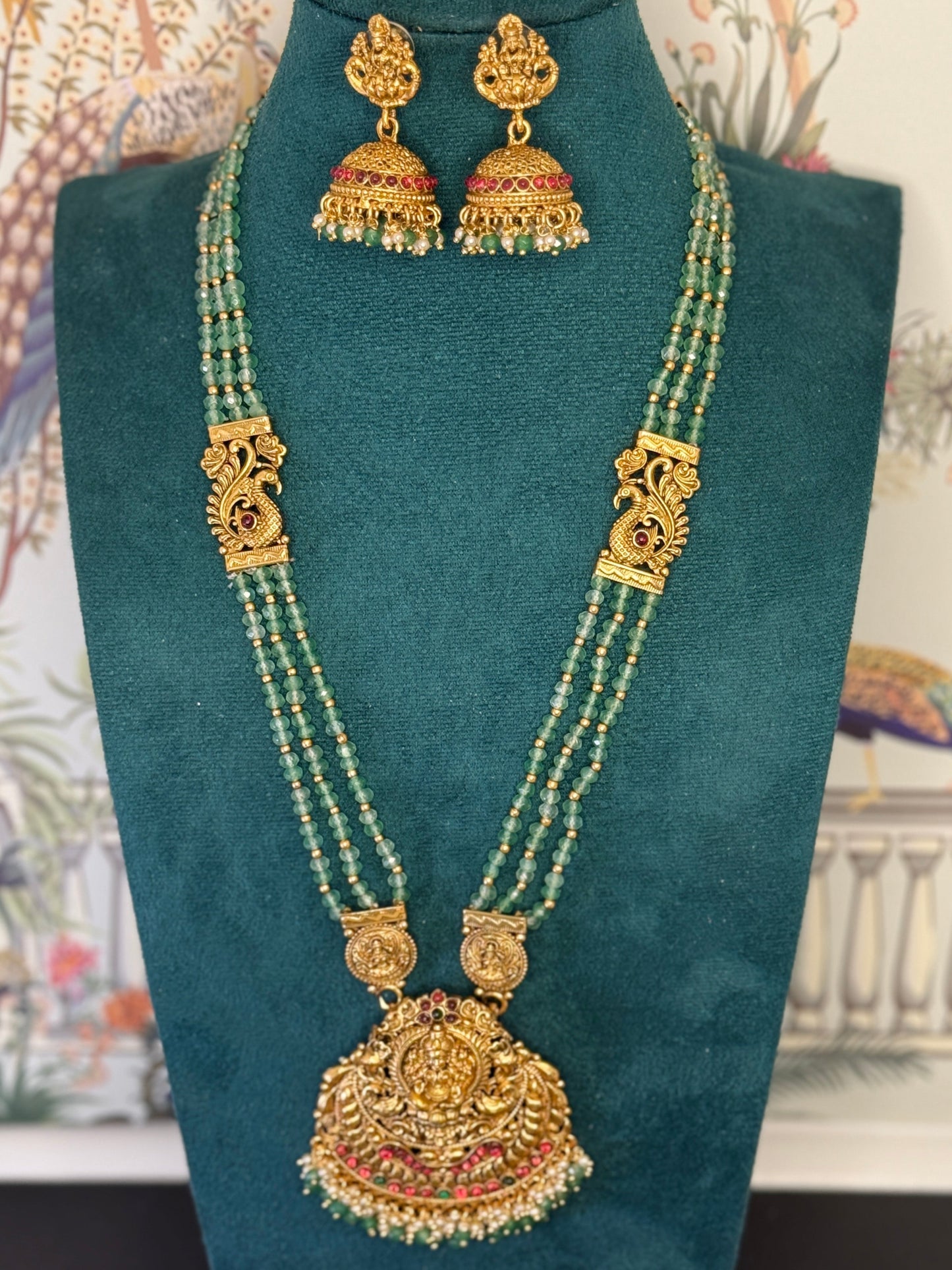 Aa022 Long haar in mint green beads