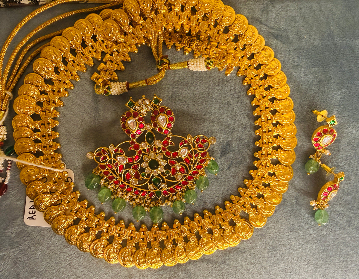 Real Jadau kundan Detachable pendant in Kasu Mala