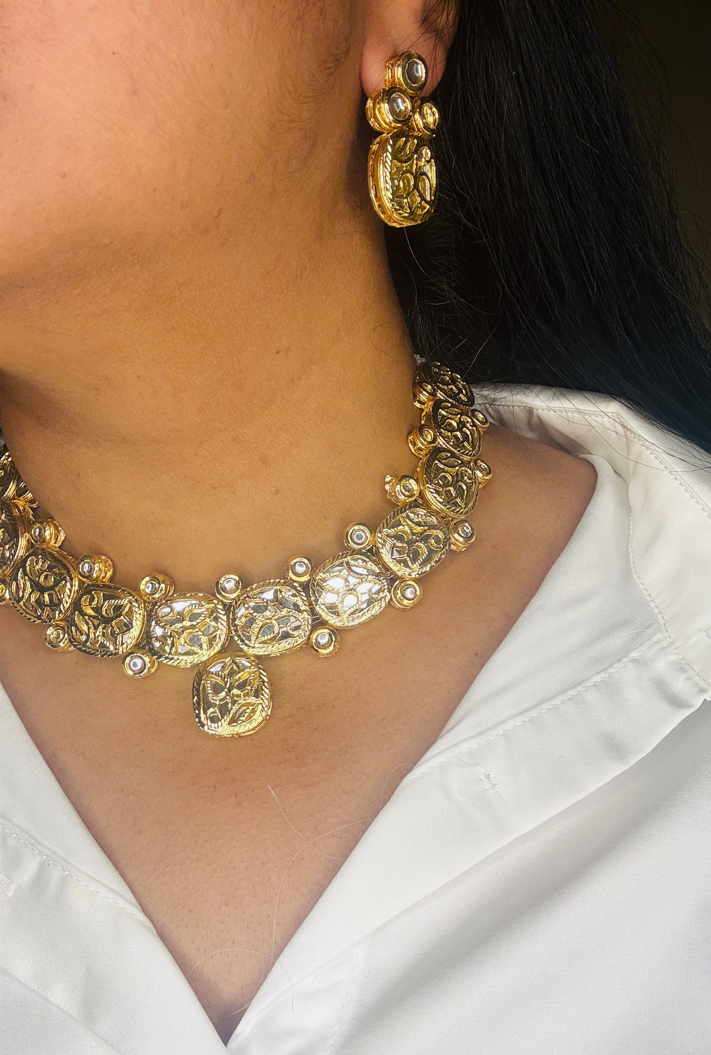 Aa011 Kundan necklace with jali work