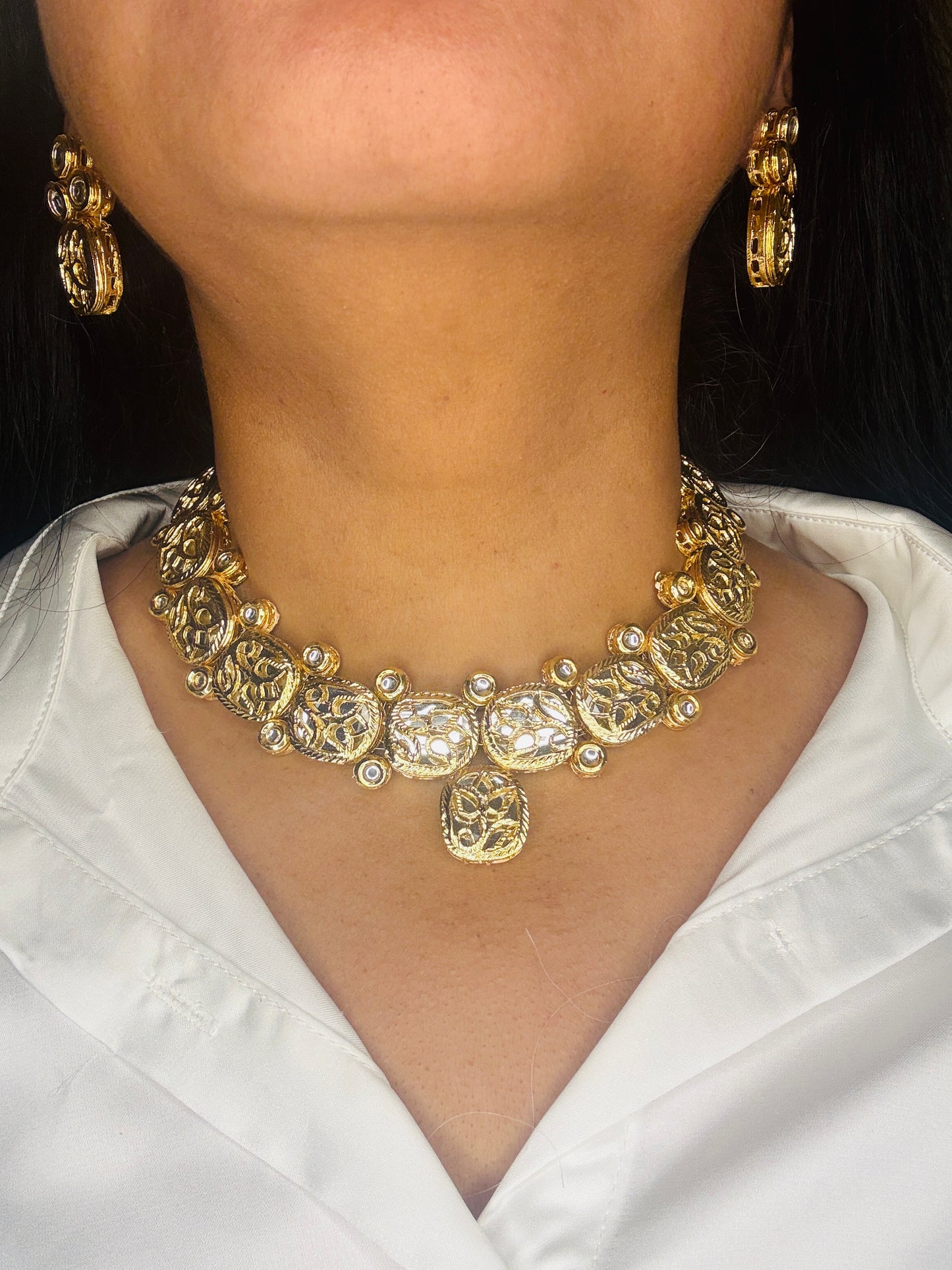 Aa011 Kundan necklace with jali work