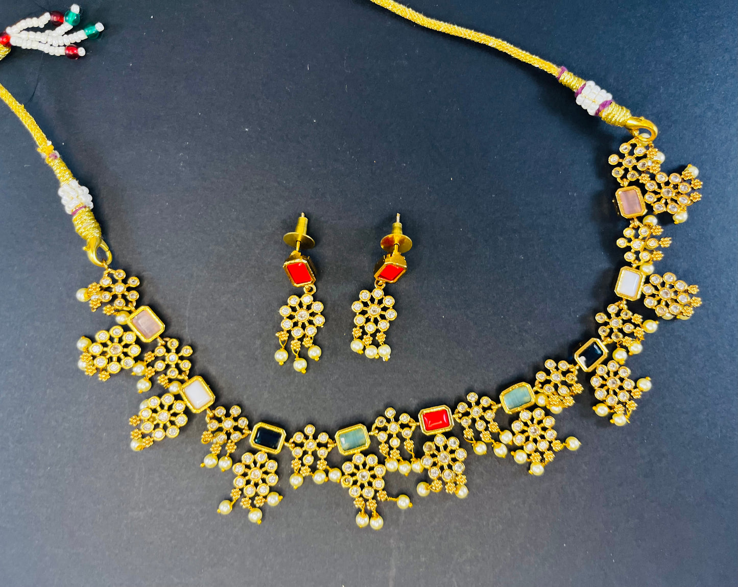 Aabha Navratna premium small necklace set
