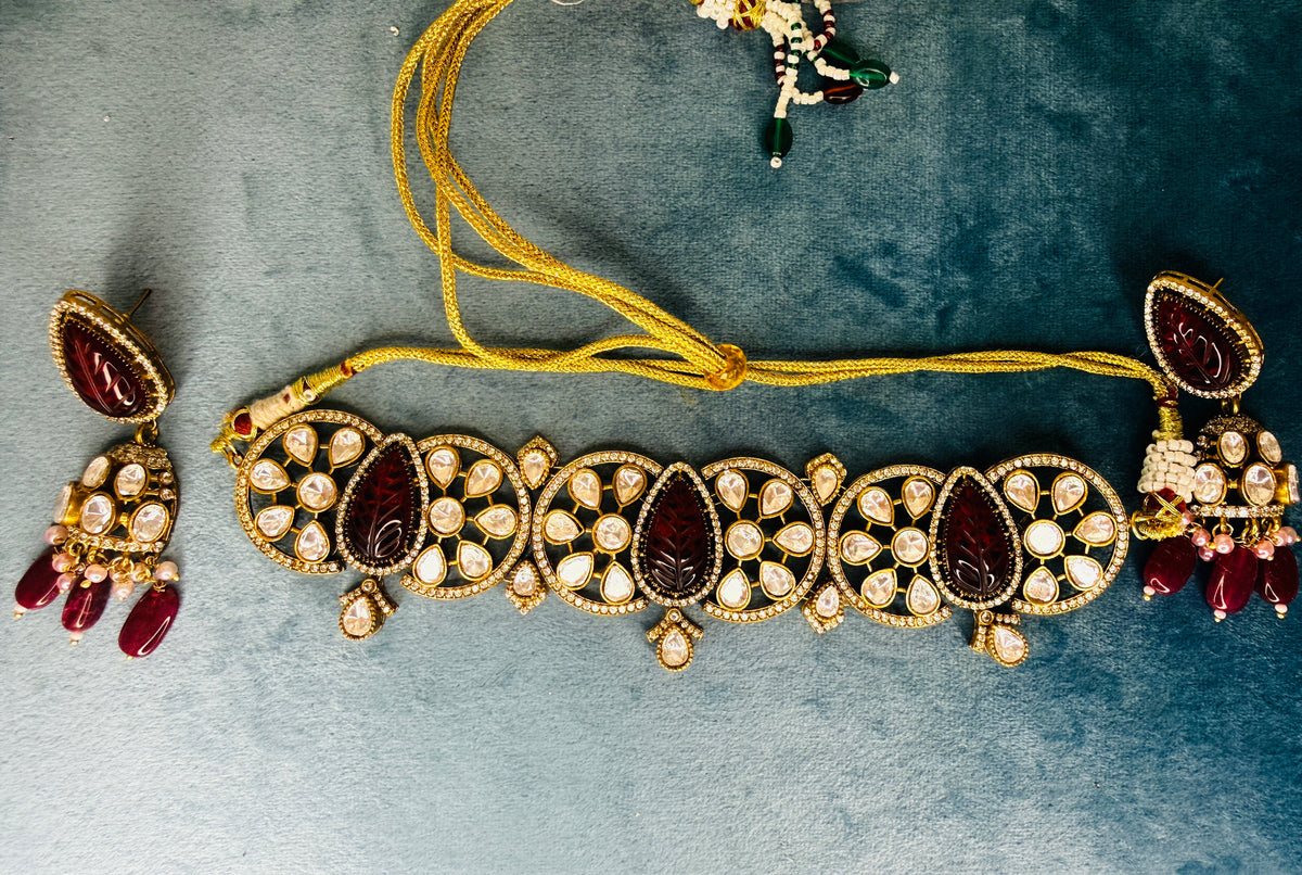 Aadya- carved red stone kundan
