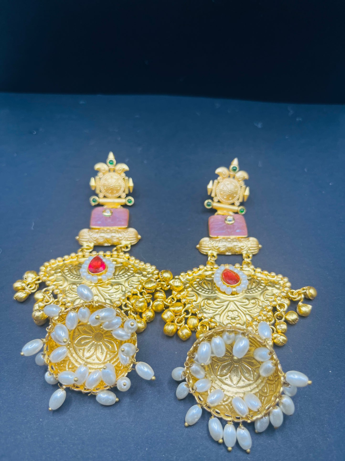 RC- 002 Pink monalisa golden replica Jhumka with earchain