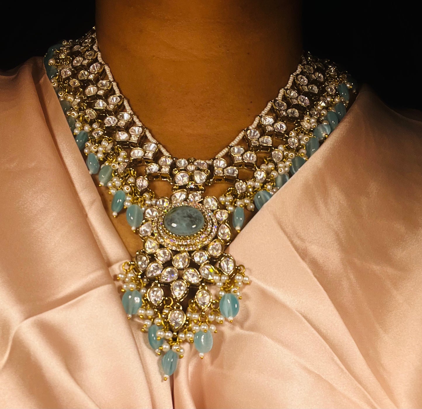 Abhika- Moissanite polki and real blue stone