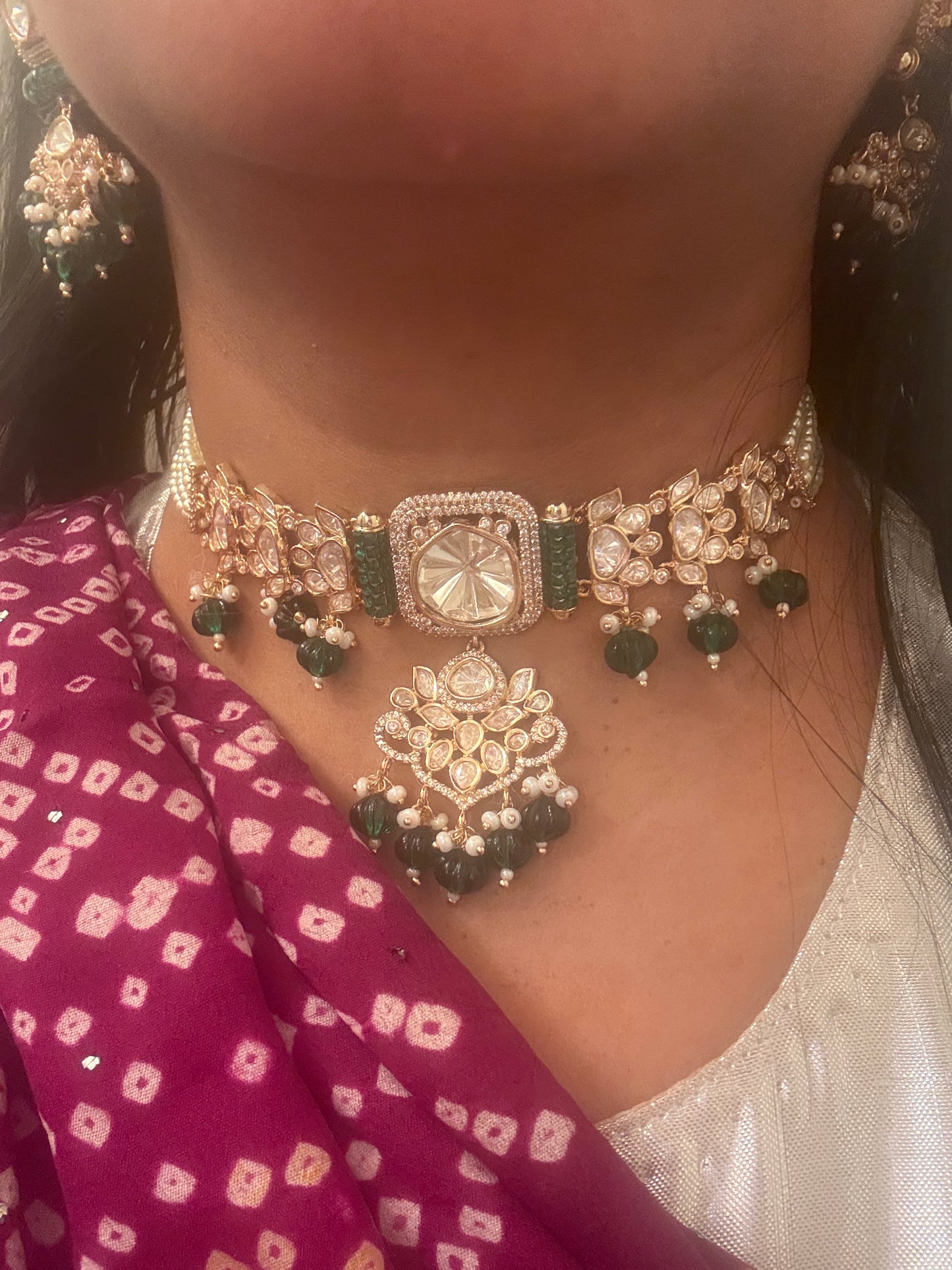 Aadya- Moissanite stone classy choker in green
