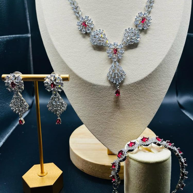 Ruby zirconia necklace set