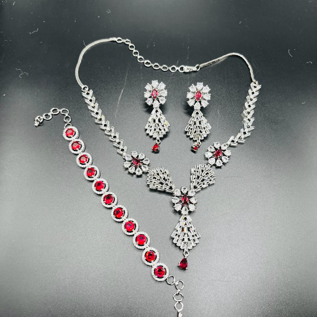 Ruby zirconia necklace set