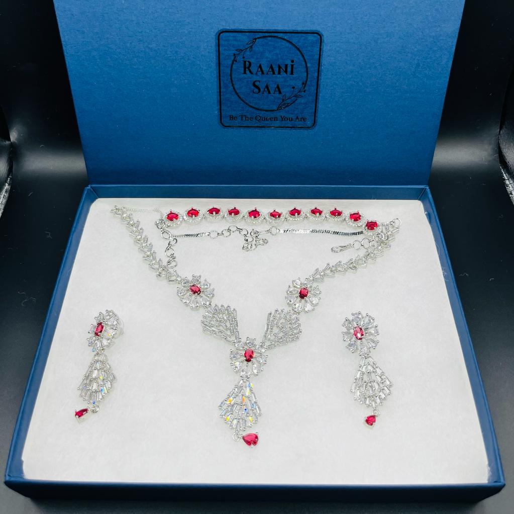 Ruby zirconia necklace set