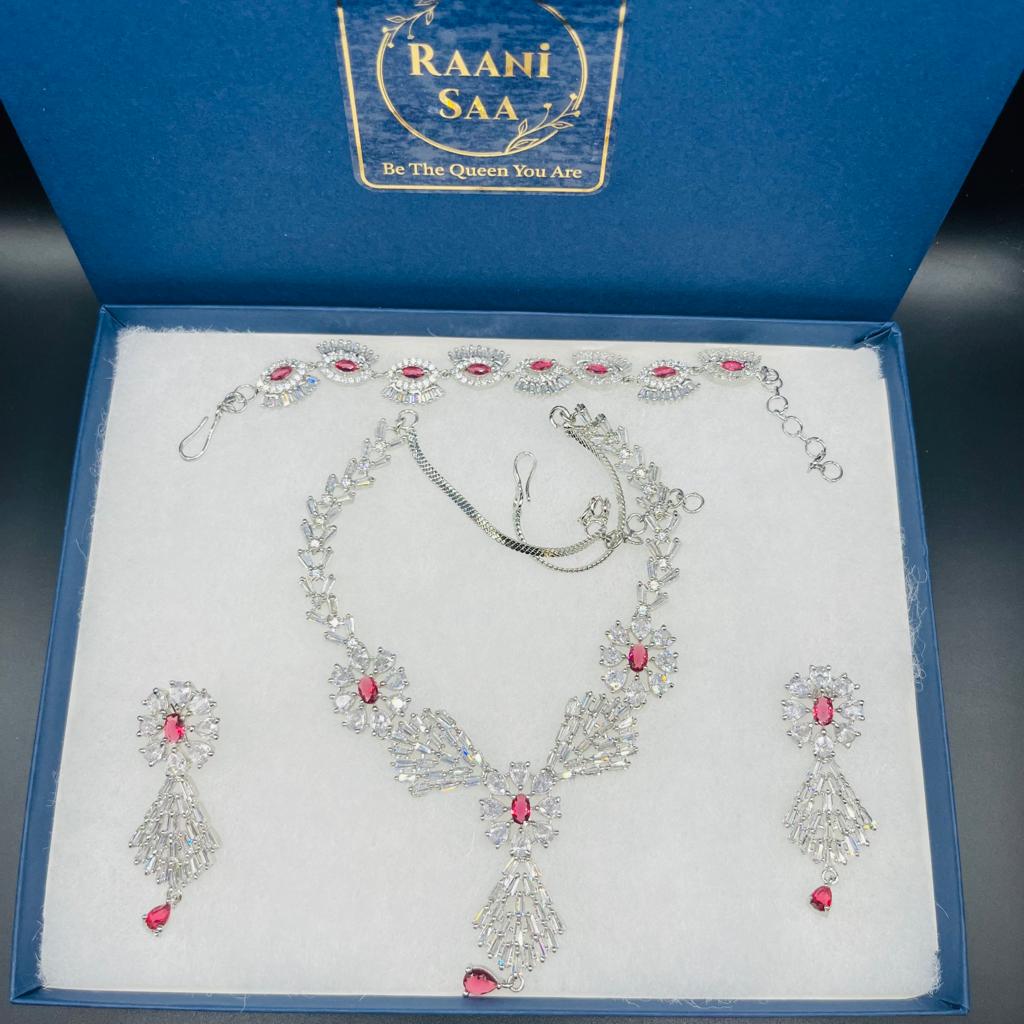 Ruby zirconia necklace set