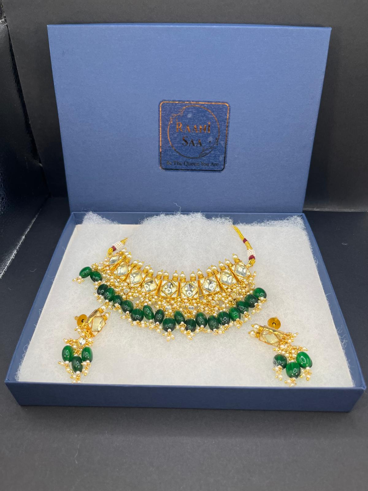 Aadya- Real kundan choker in green