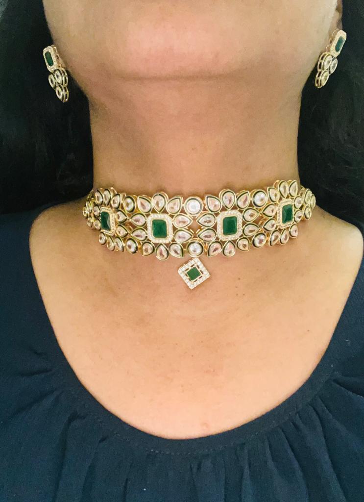 Kundan choker in green