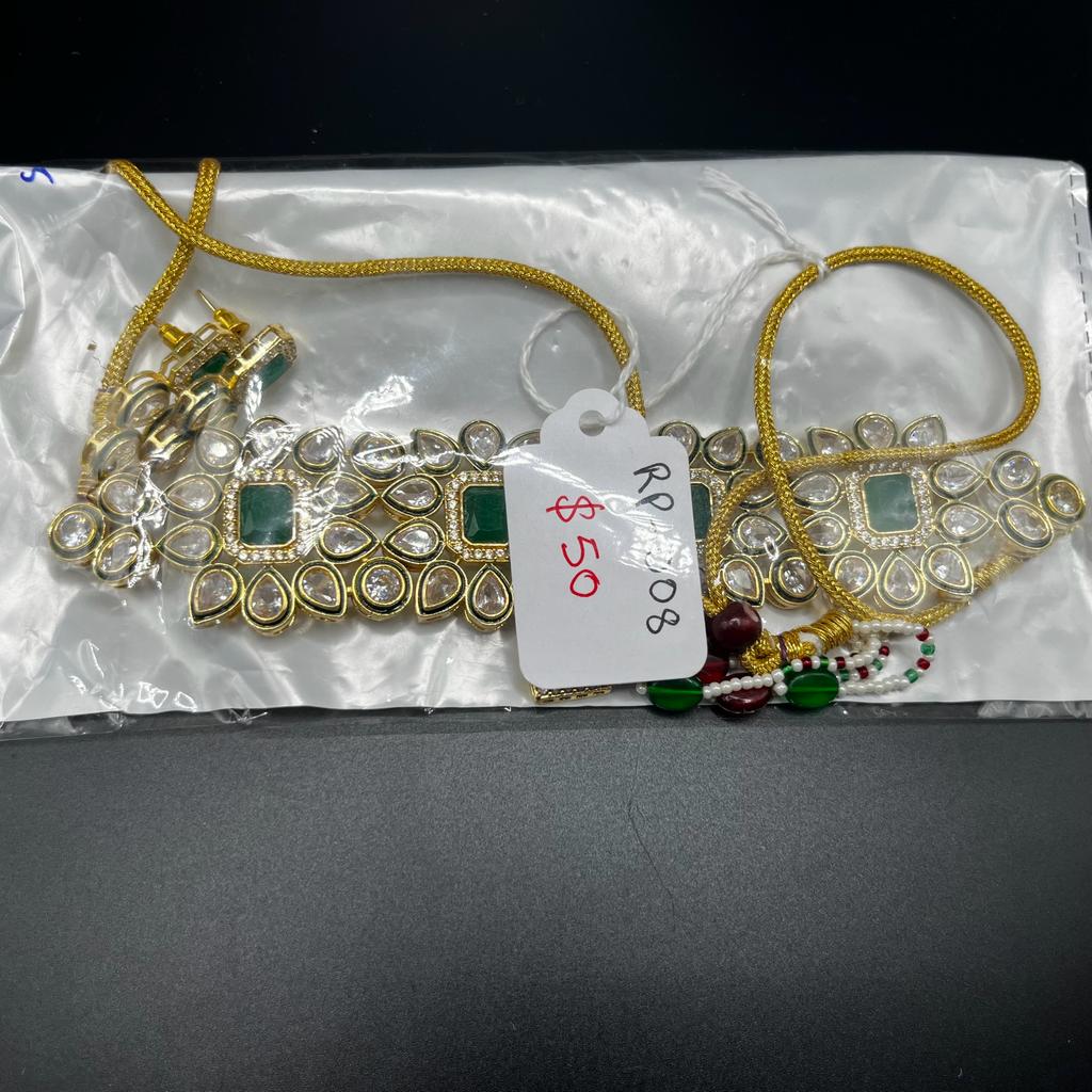Kundan choker in green