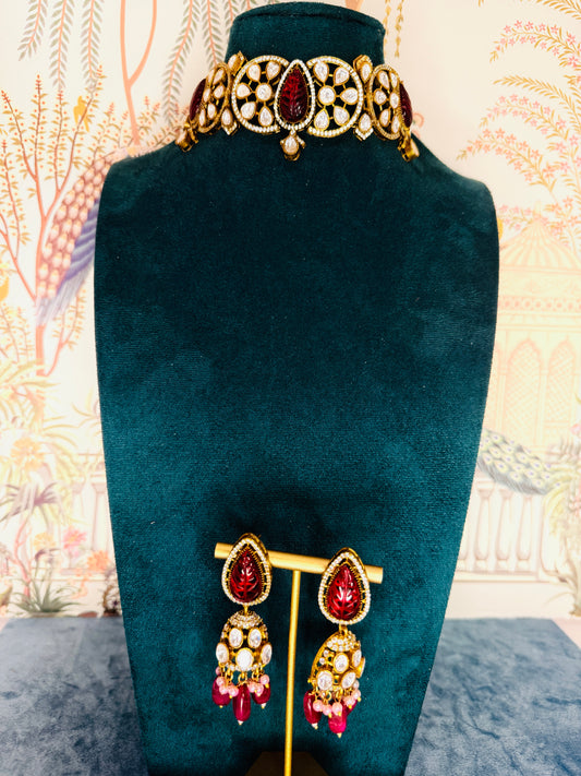 Aadya- carved red stone kundan