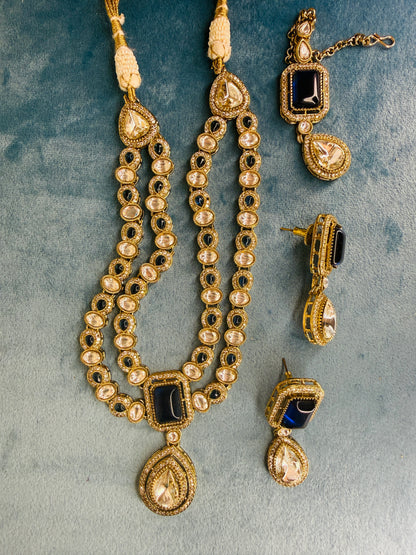 2 layer kundan and blue stone with tikka