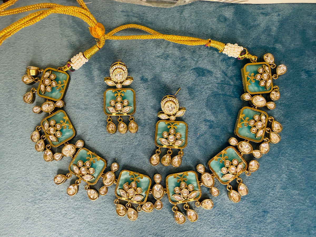 Aza- Kundan teal necklace