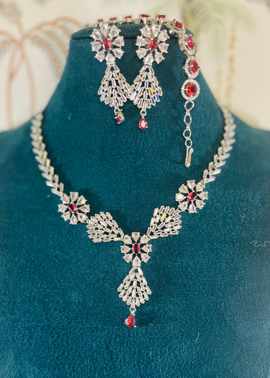 Ruby zirconia necklace set