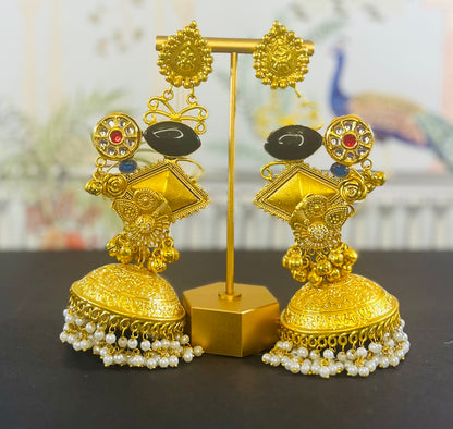 RC- 001 Monalisa stone golden replica jhumka