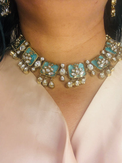Aza- Kundan teal necklace