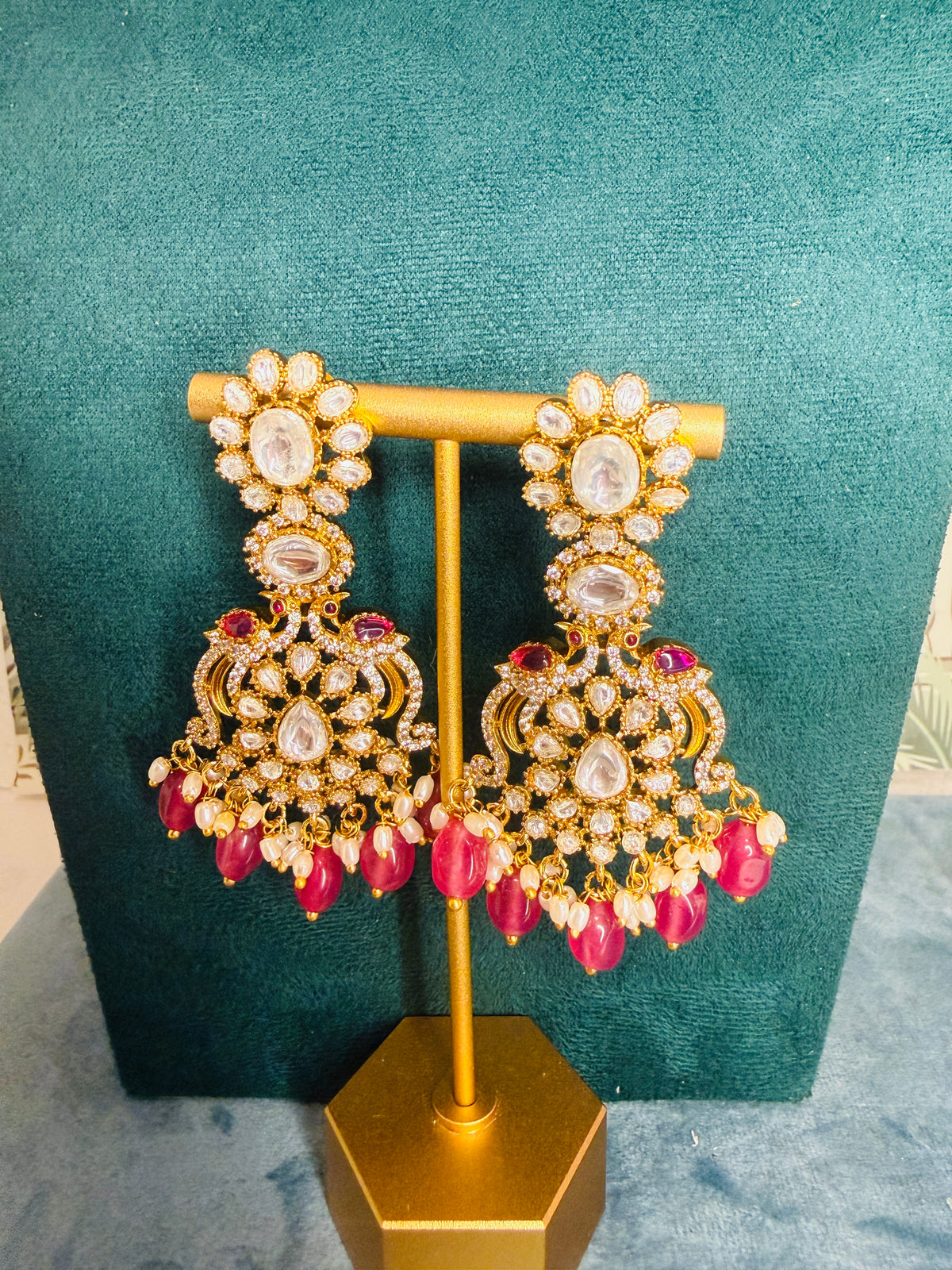 Pink beads heavy danglers