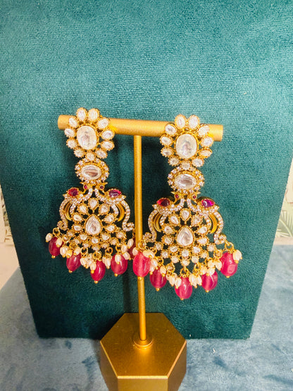 Pink beads heavy danglers