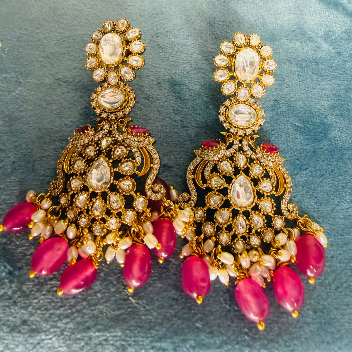 Pink beads heavy danglers