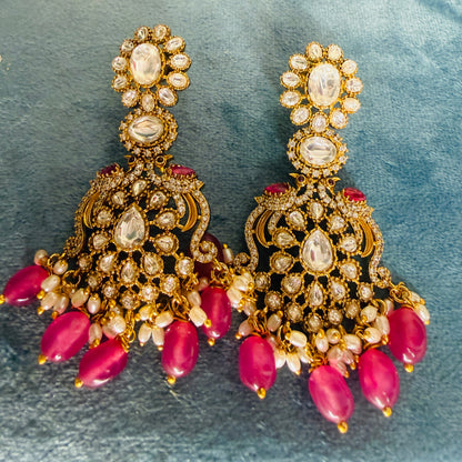 Pink beads heavy danglers