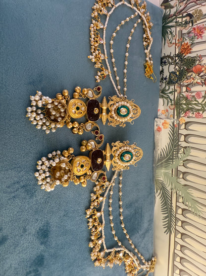 RC- 003 Gold replica with pachi detailing with kundan earchain