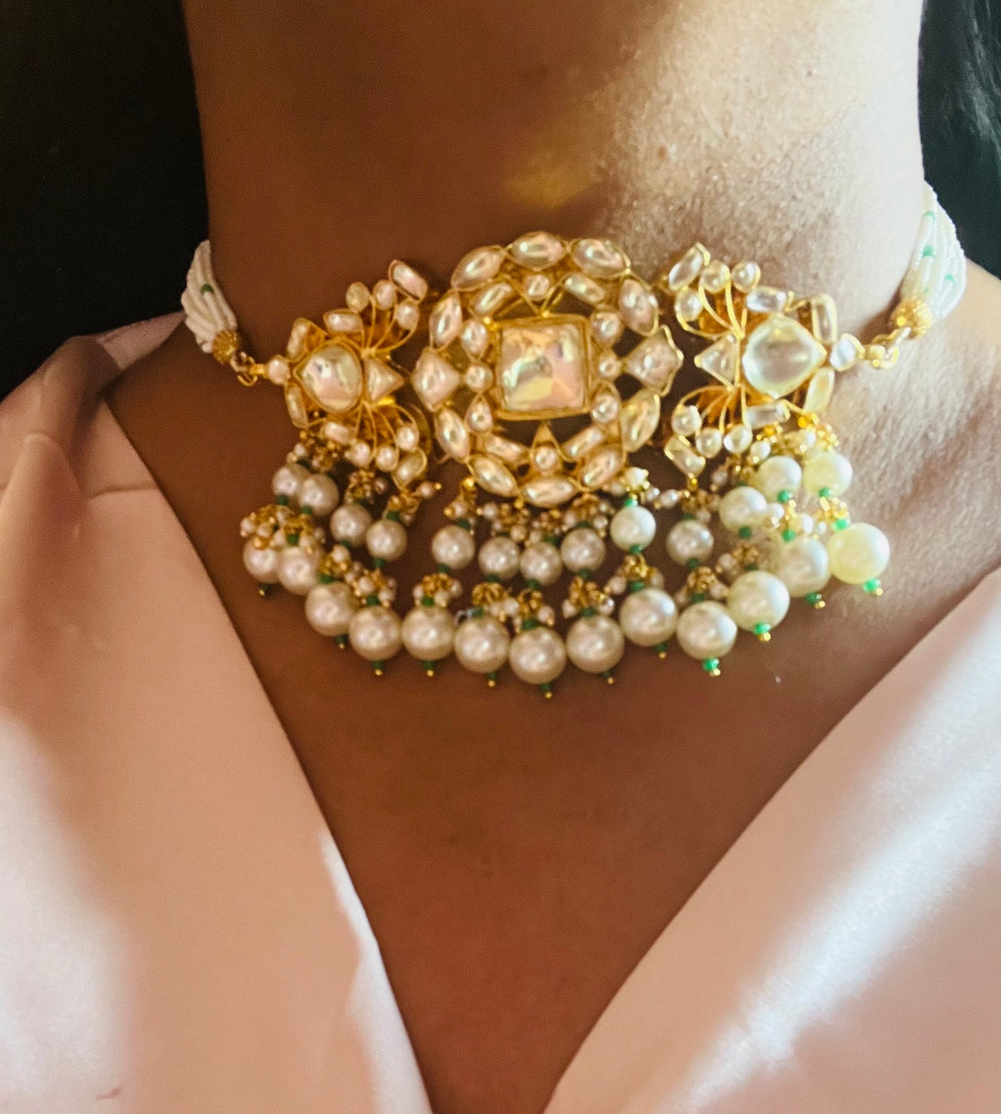 Aadya- Real pachi kundan pearl set