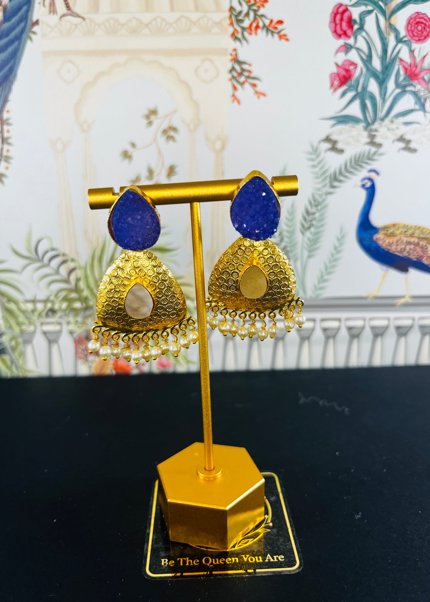 RS-005 Brass and druzy stone earrings in 2 colors