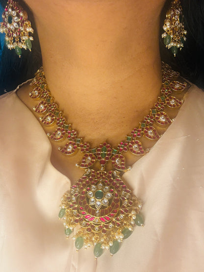 Reversible traditional necklace in kundan and Jadau