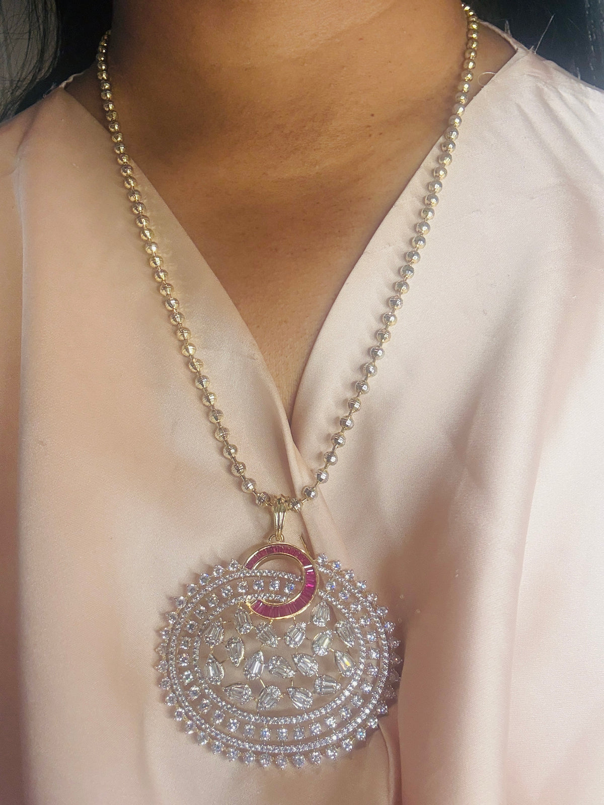 Ruby cz pendant set in matar mala - next to real