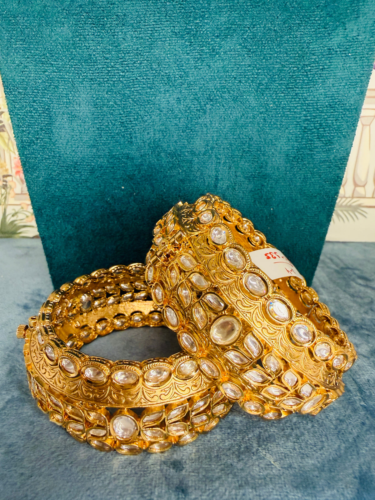 Moissanite kundan heavy bangles size 2-4” openable and fits to 2-6”