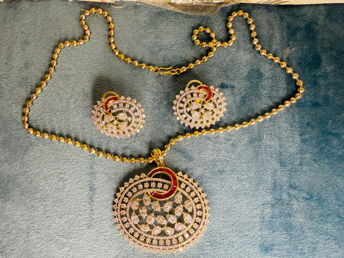 Ruby cz pendant set in matar mala - next to real