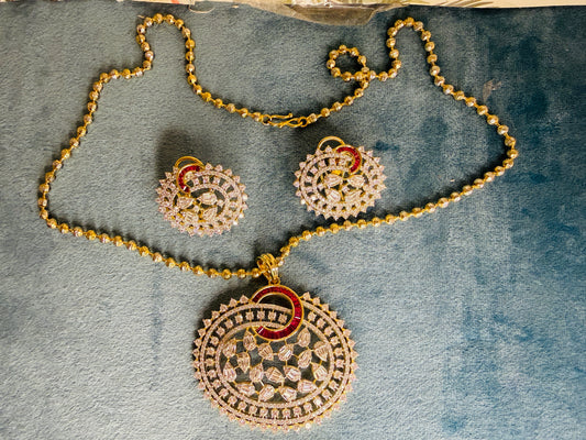 Ruby cz pendant set in matar mala - next to real