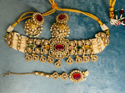 Aa001 Aabha Navratan choker with tikka