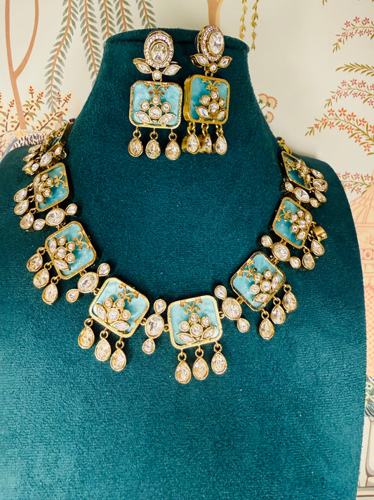Aza- Kundan teal necklace