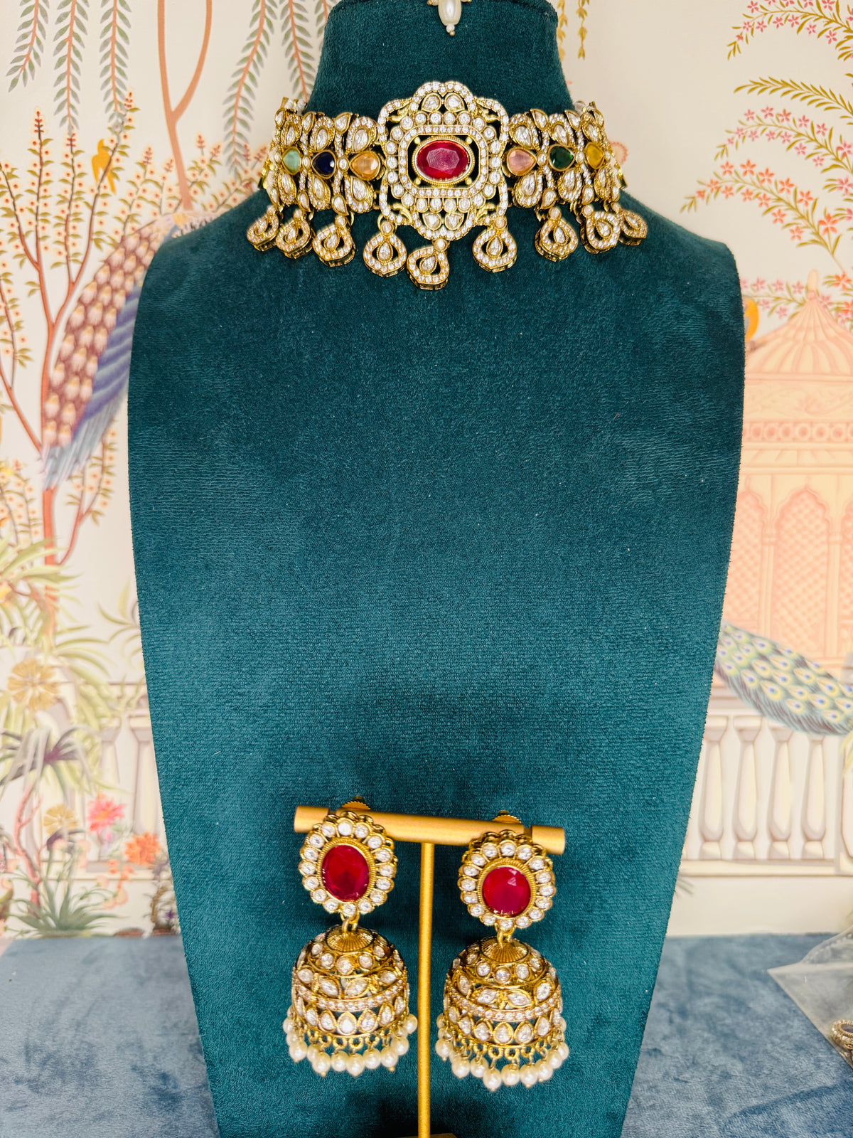Aa001 Aabha Navratan choker with tikka