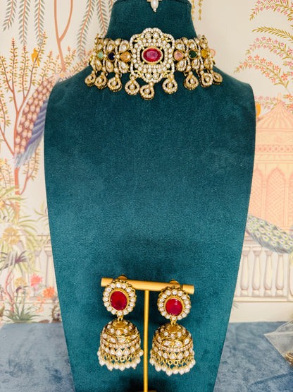 Aa001 Aabha Navratan choker with tikka