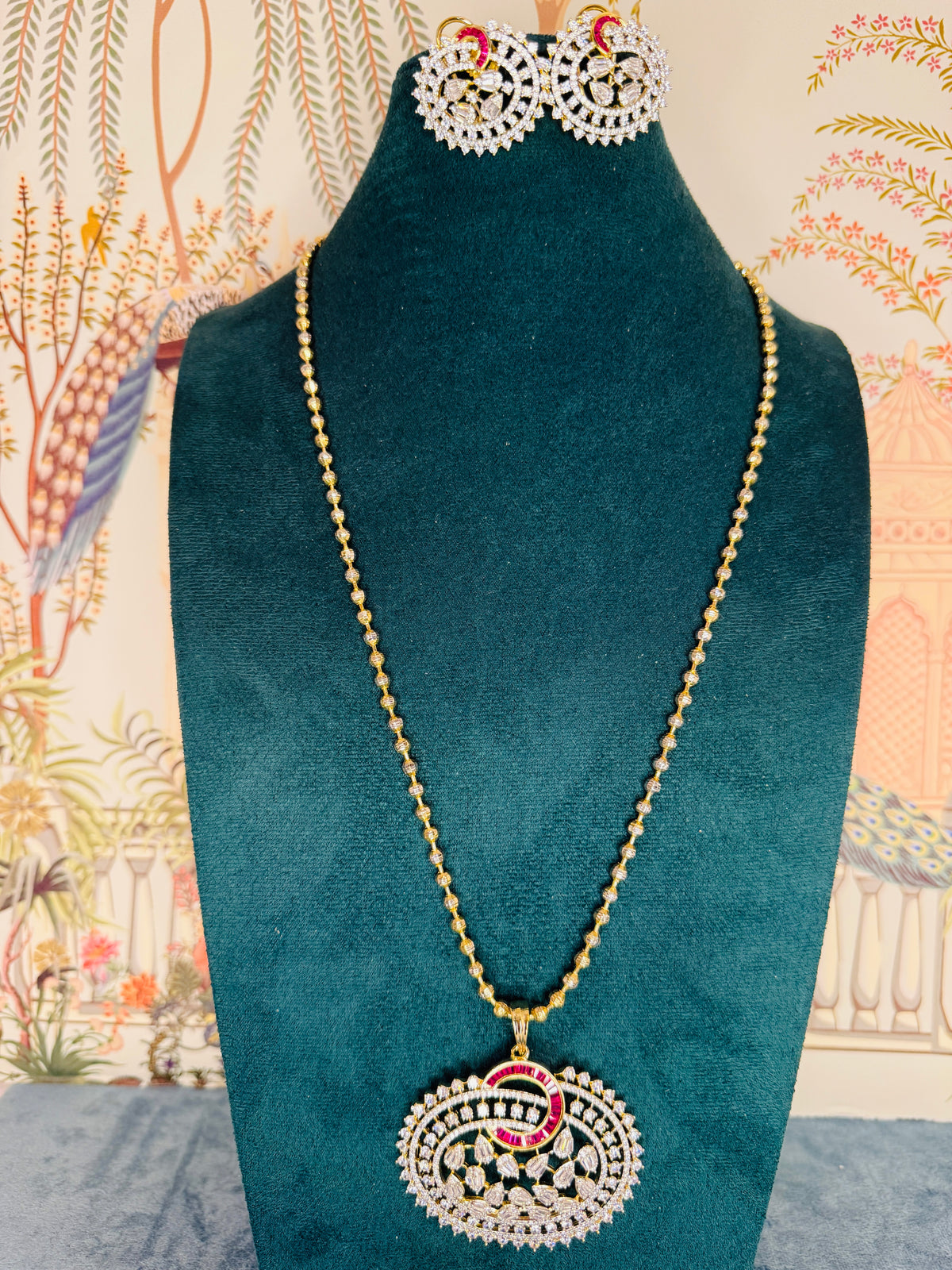 Ruby cz pendant set in matar mala - next to real