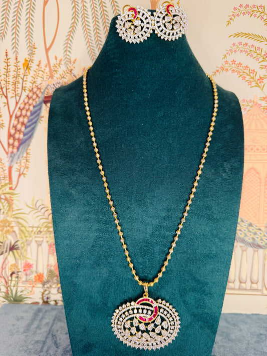 Ruby cz pendant set in matar mala - next to real
