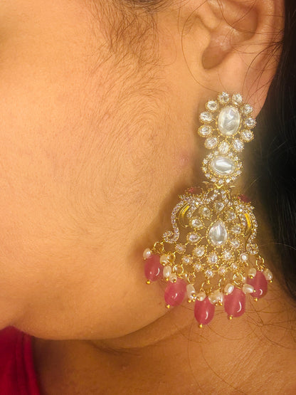 Pink beads heavy danglers