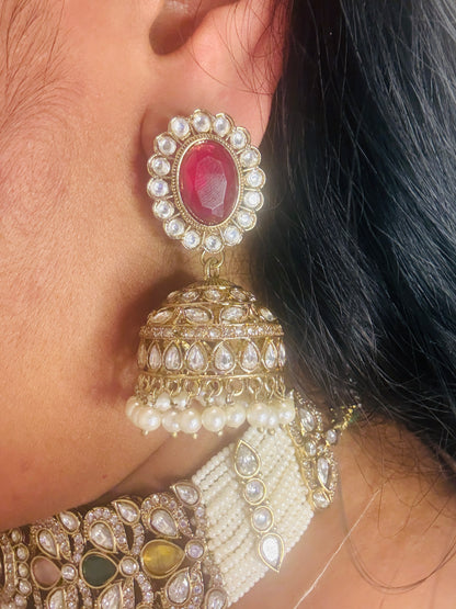 Aa001 Aabha Navratan choker with tikka