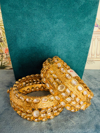Moissanite kundan heavy bangles size 2-4” openable and fits to 2-6”