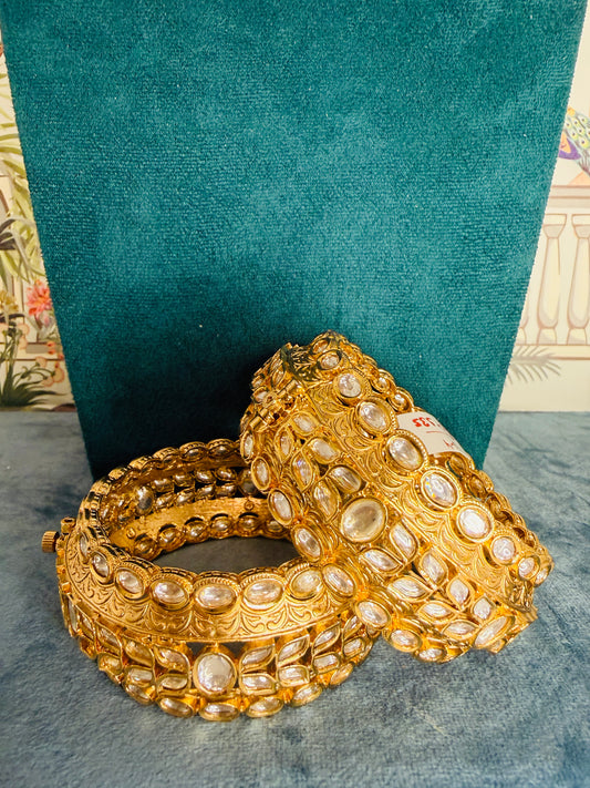 Moissanite kundan heavy bangles size 2-4” openable and fits to 2-6”