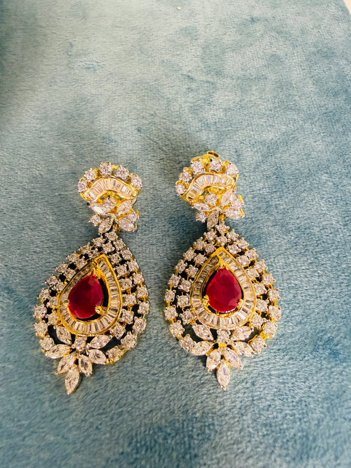 Gemstone CZ earrings 18kt gold polish- next to real